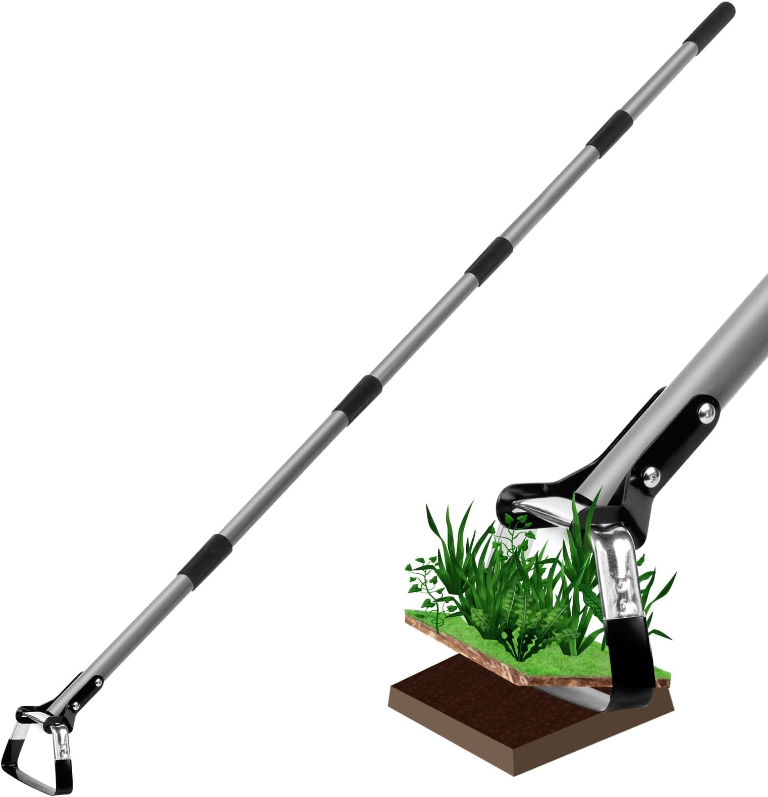 Walensee Action Hoe for Weeding Stirrup Hoe Tools for Garden Hula-Ho with Adjustable 36-81 Inch Scuffle Loop Hoe Gardening Weeder Cultivator, Sharp Metal Handle Weeding Rake with Cushioned Grip