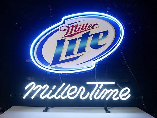QUEEN SENSE Nuevo 17"x13" Millers Lite Miller Time Neon Sign Man Cave Bar Pub Cerveza Hecho a Mano Neon Light FX184