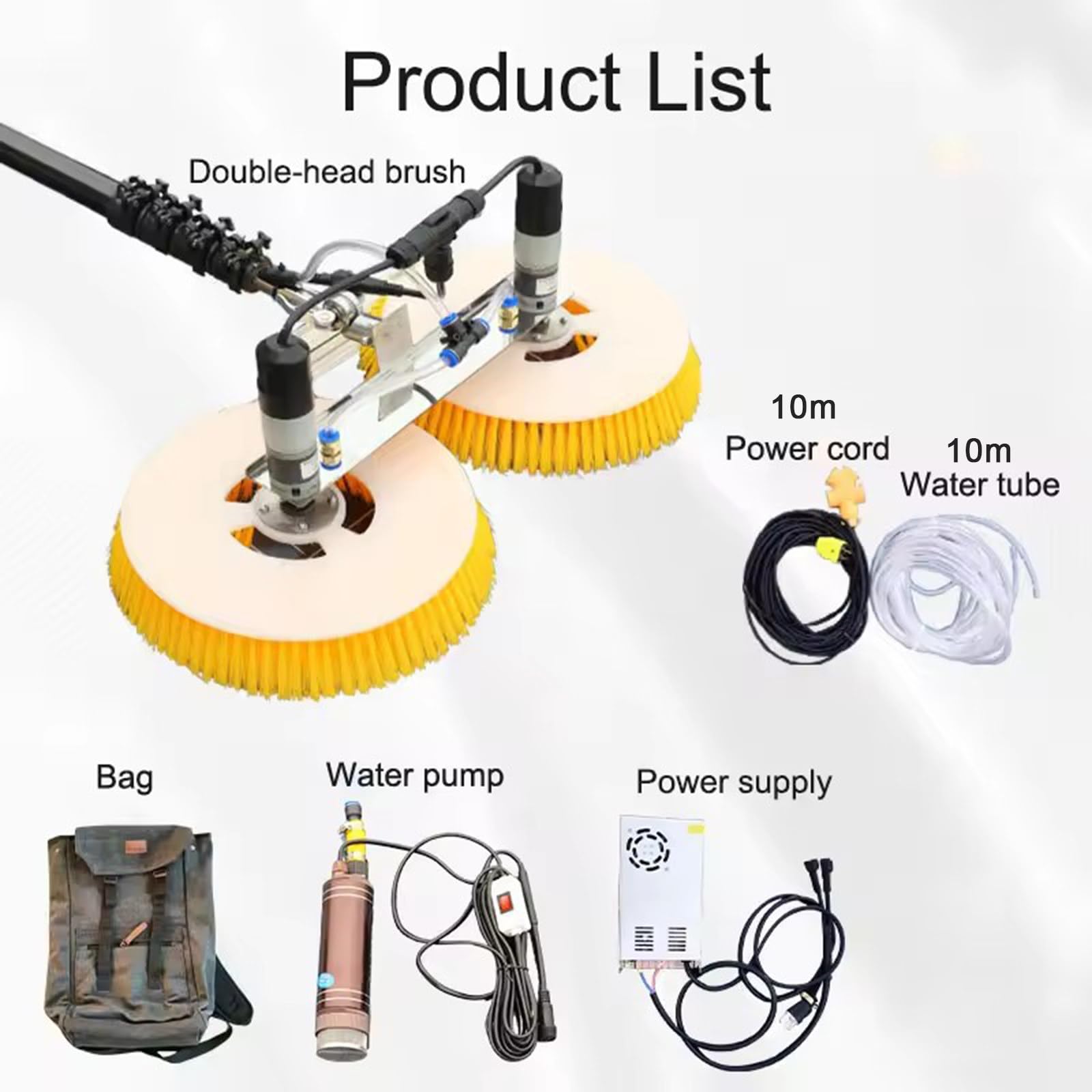 Generico Kit con Asta telescopica Regolabile con Alimentazione ad Acqua per la Pulizia di Pannelli solari, Spazzola Automatica a Doppia Testa per Una Manutenzione efficiente di finestre e Pannelli so