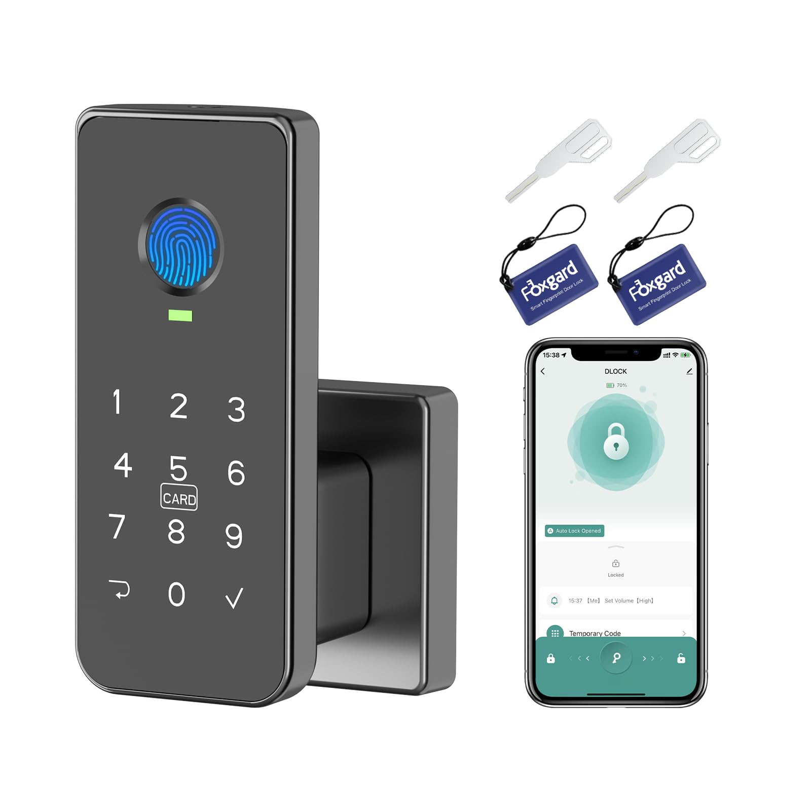 Foxgard Fingerprint Door Lock 5-in-1 Biometric Smart Lock with Keypad App Control Key Auto-Lock Electronic Deadlock Keyless Entry