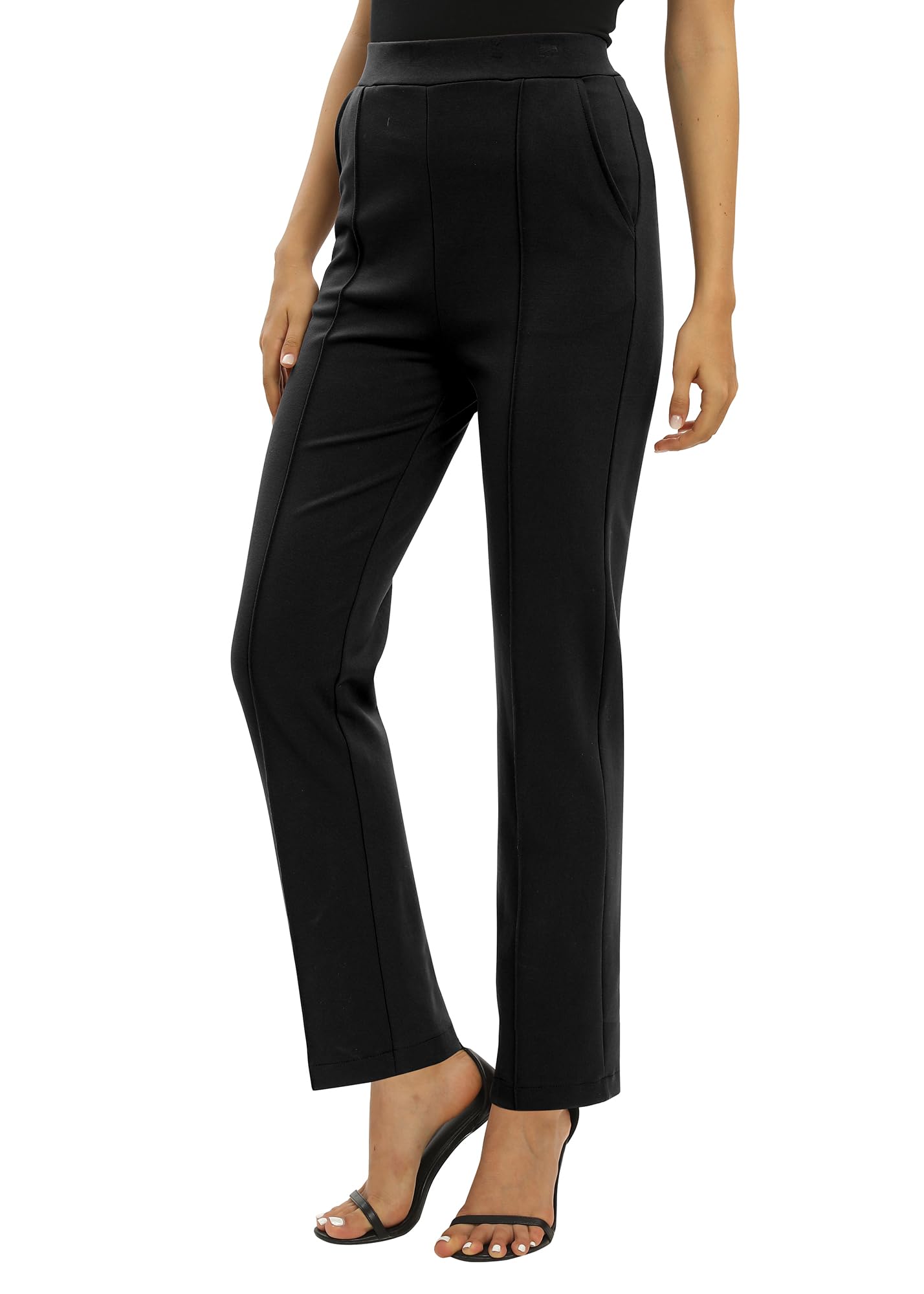 Mujeres Oficina Casual Piernas Rectas Trabajo Pantalones Elástica Cintura Pantalones con Bolsillos