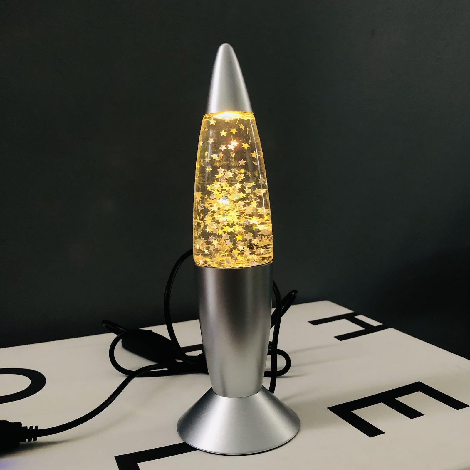 Mini Lava Glitter Lamp with USB Plug Warm White LED Rocket Night Light Sequined Stars for Kid's Gift,Children's Rooms,Bedrooms,Parties Decor (Sequins-Warm Light)