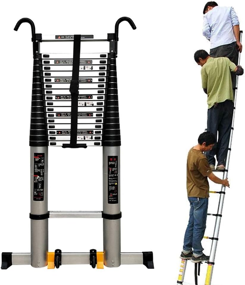 Multi-Purpose Extension Ladder, 5m/6.2m/7m/8m Height Adjustable, with Detachable Hooks, Aluminum Straight Extension Ladder, Extendable, Builder's Supplies