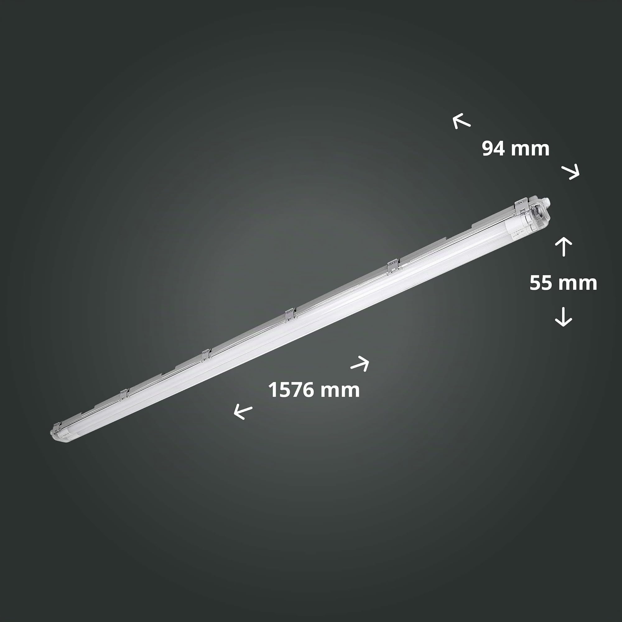 LED Universum Feuchtraumleuchte 150cm IP65 inklusive zwei T8 LED-Röhren 44W 5280 Lumen - 4000K neutralweiß - verknüpfbar - Kellerleuchte Nassraumleuchte Feuchtraumwanne L1576xB94xH58mm