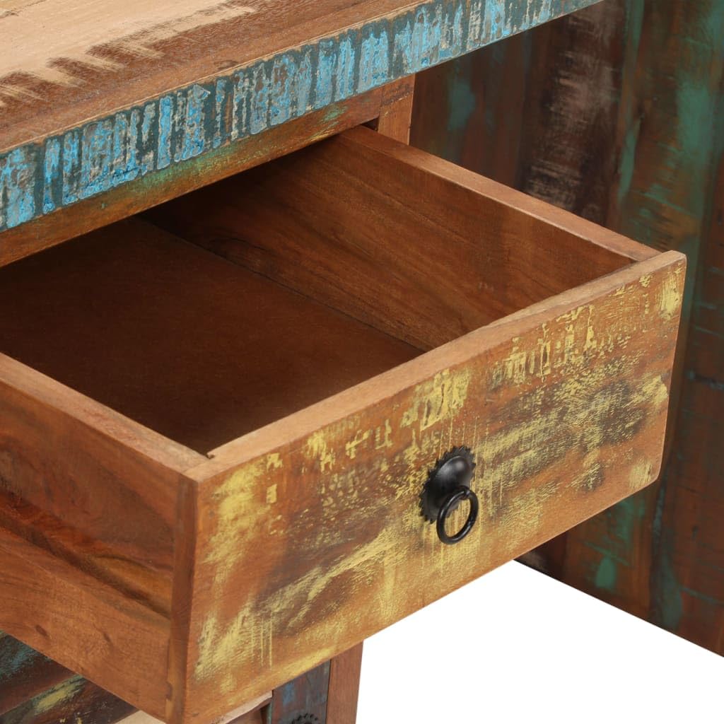 Recycelter Altholz Schreibtisch massiv 140x50x77 cm mit 5 Schubladen und 1 Schrankfach, abnehmbare Schreibtischplatte, Bürotisch für Homeoffice, Ordnung