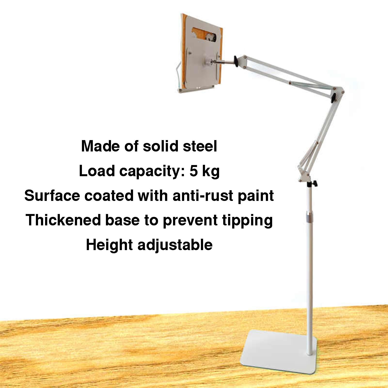 Soporte For Libros De Suelo Resistente Con Clips De Página, Soporte De Lectura De Ángulo Ajustable, Soporte De Podio Multiusos Plegable, Carga De 5kg(White,L-175cm)