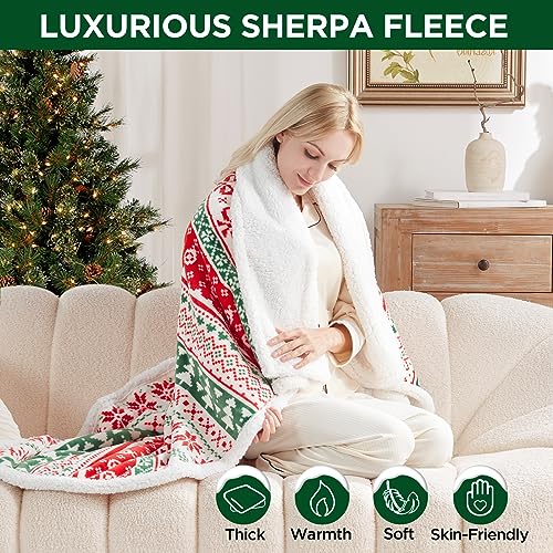 Westinghouse Heated Throw Blanket, Super Soft Flannel to Sherpa Electric Throw with 6 Heating Levels & 2-10 Hours Auto Off, Fast Heating & Overheat Protection, 50x60 Inch, Christmas Tree