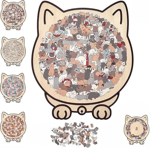 135-teiliges Holzpuzzle In Morandi-/Macaron-/Holz-/Maillard-Farben In Katzenform | Niedliche Tierkatzen Dekorativ | Kreative Puzzle-Geschenke Für Katzenliebhaber, Heimdekoration