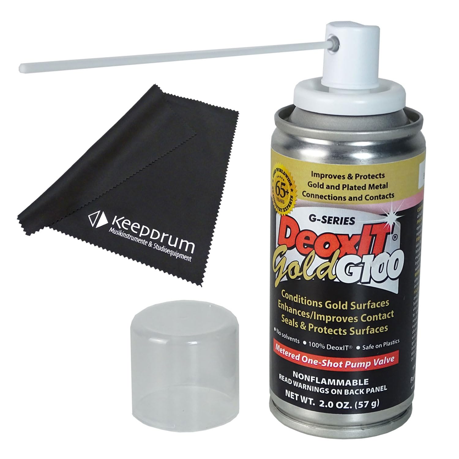 DeoxIT Kontaktreiniger G100PS-2 Gold Spray für Metall-Kontakte mit keepdrum Mikrofasertuch