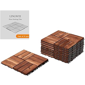 LINGWEI Wooden Floor Tiles Wooden Decking Floor Tiles Interlocking Floor Tiles Balcony Floring Tiles and Patio Interlocking Tiles Hot Tub Deck Tiles (Style1-10pcs)