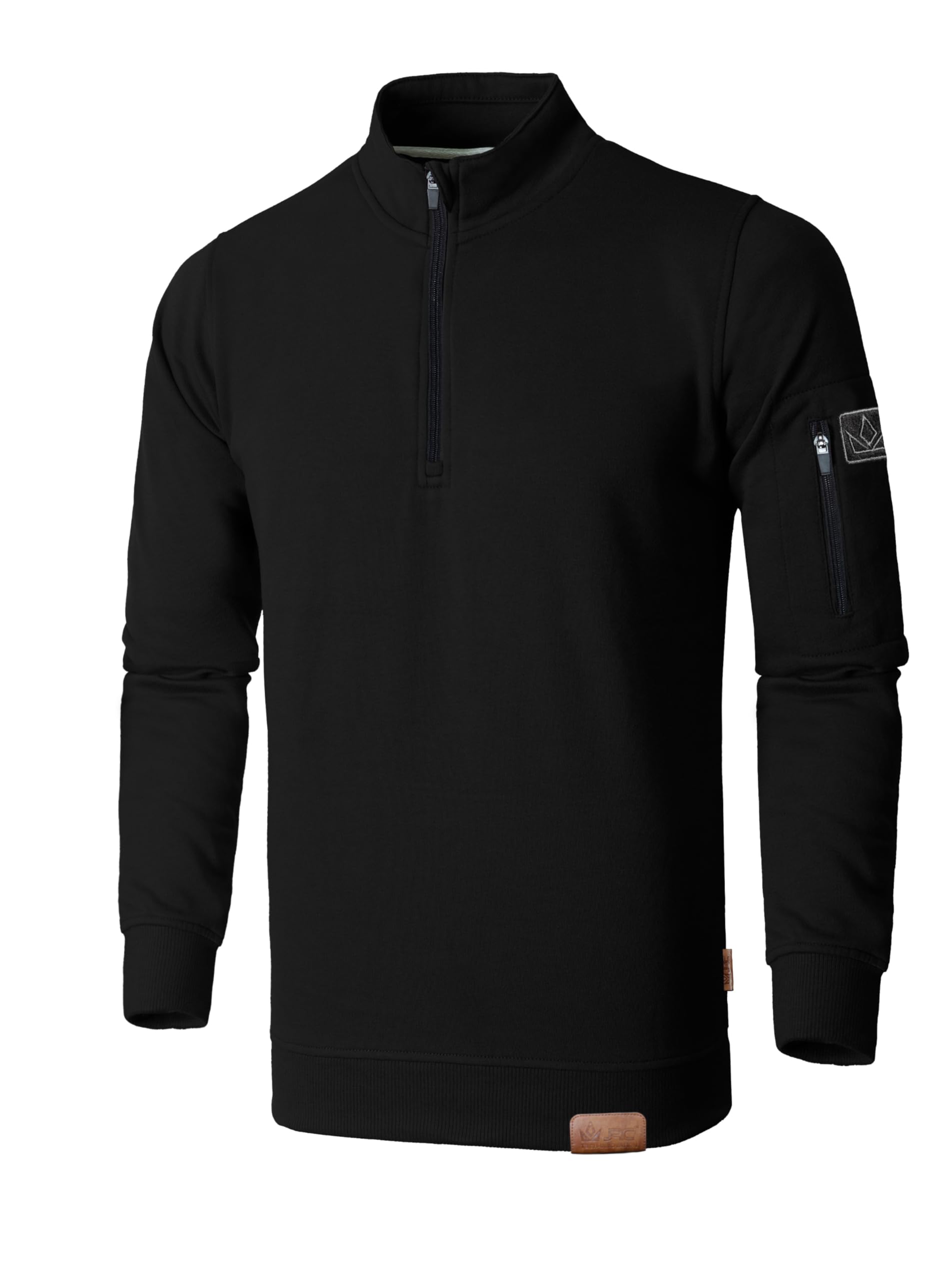 Jrc Just Royal Clothing Men's Black Quarter Zip Mock Neck Fleece Jumpers With Sleeve Zip Pocket, Casual 1/4 Zip Sweatshirts, Pullover, Sweater (, Xxxl)