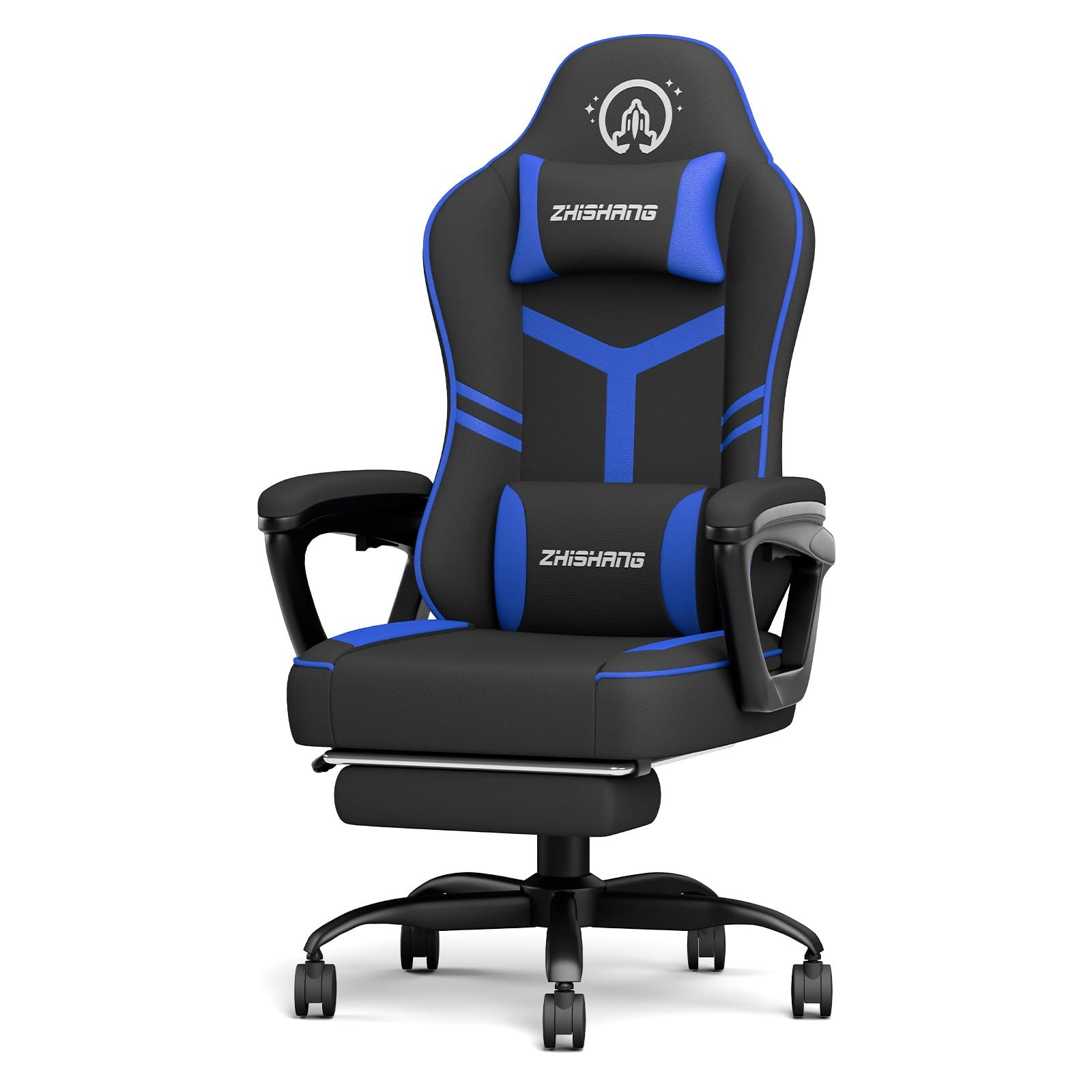 Gaming Chair for Adults, Gamer Chair Racing Style Gaming Chair with Footrest, Ergonomic PC Computer Chair with Linkage Armrests, PU Leather, 300lbs, Black-Blue