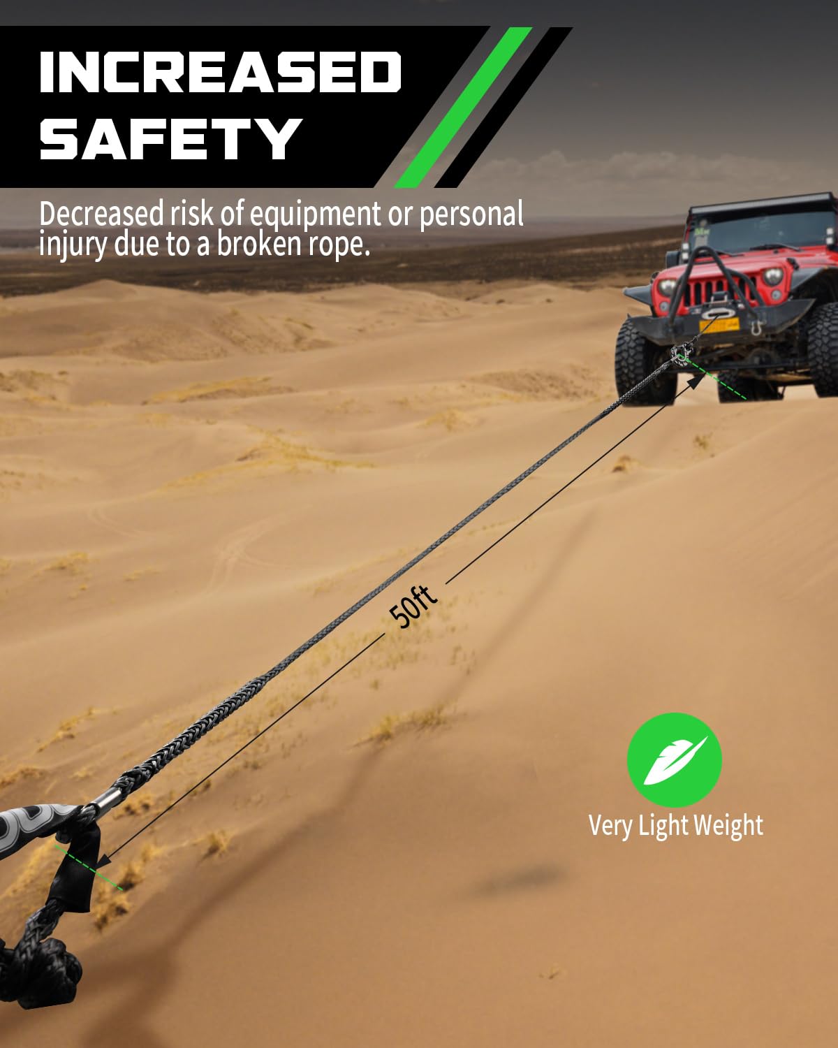 DAYDOOR Seilverlängerung, 1,9 cm x 15,2 m, synthetisches Seil, 12 kg Seilwinde für Geländewagen, ATV, UTV, SUV, Jeep (grau)