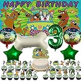 JUMPHOP Scooby Banner 3rd Party Supplies Cake Topper Decorations Birthday 3 Backdrop Balloons