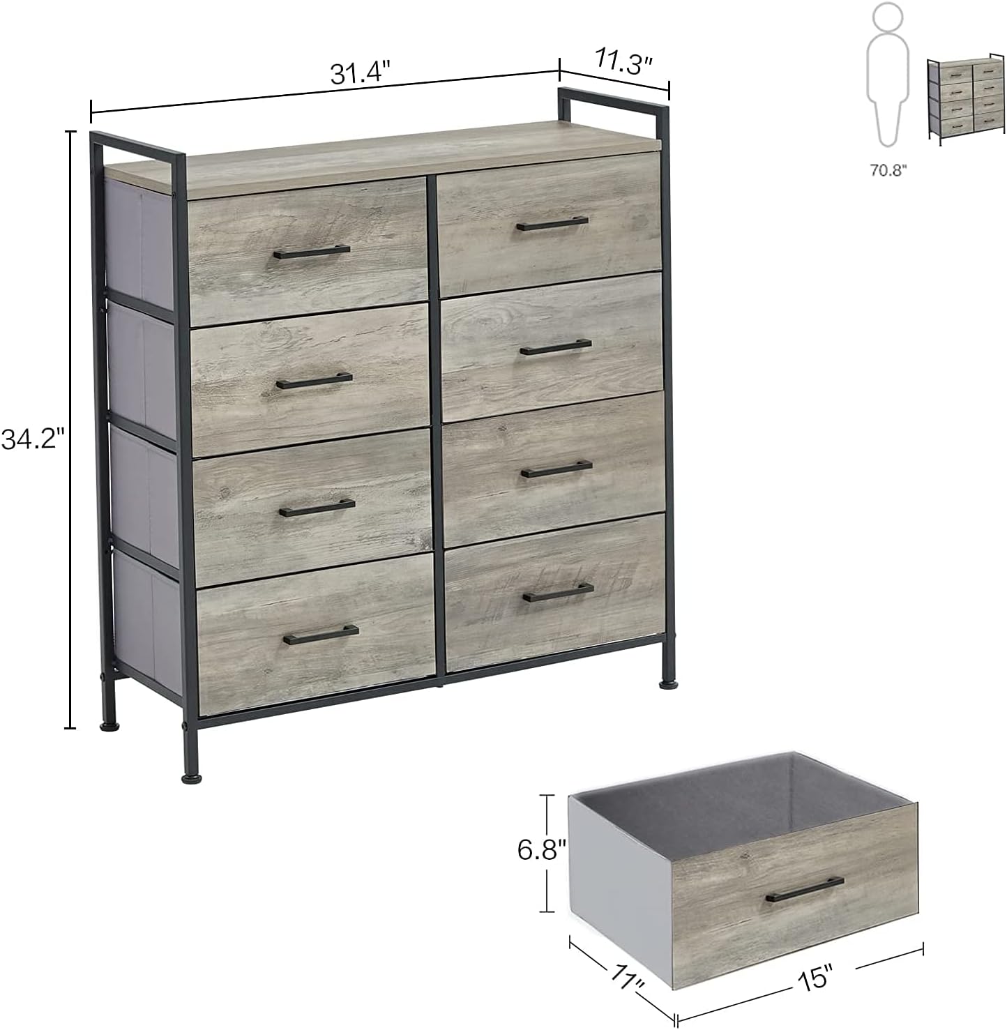 8 Drawer Dresser Wide Chest of Drawers Nightstand with Wood Top Rustic Storage Tower Storage Dresser Closet for Living Room, Bedroom, Hallway, Nursery, Kid : Everything Else