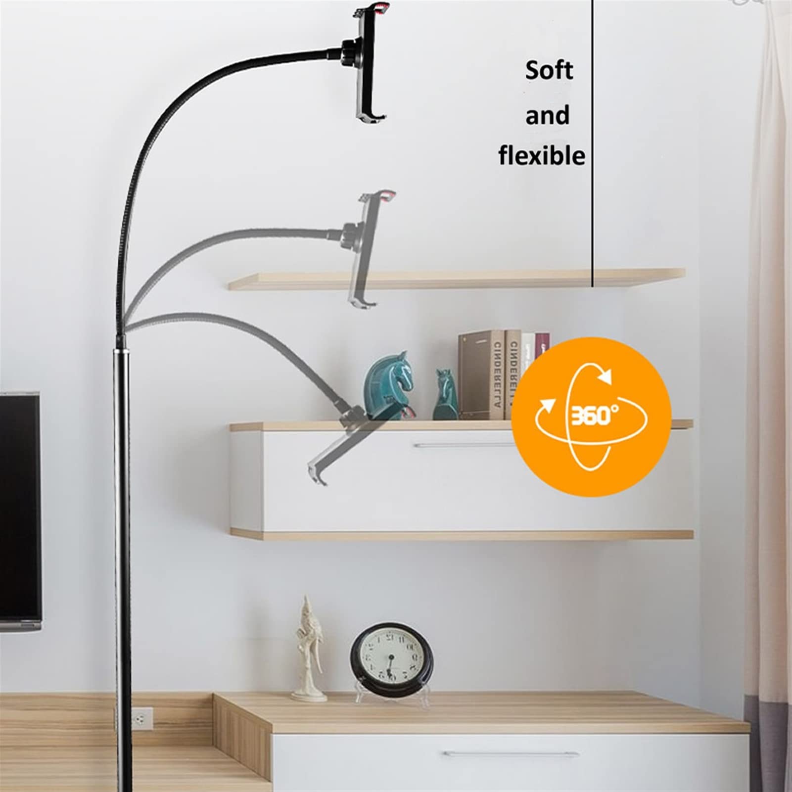 Soporte Tablet Soporte de la tableta del piso, soporte de teléfono de tableta flexible de cuello de ganso, 1.76m de alta tableta universal del brazo for 4-12.9inches Tableta de teléfono móvil Accesori
