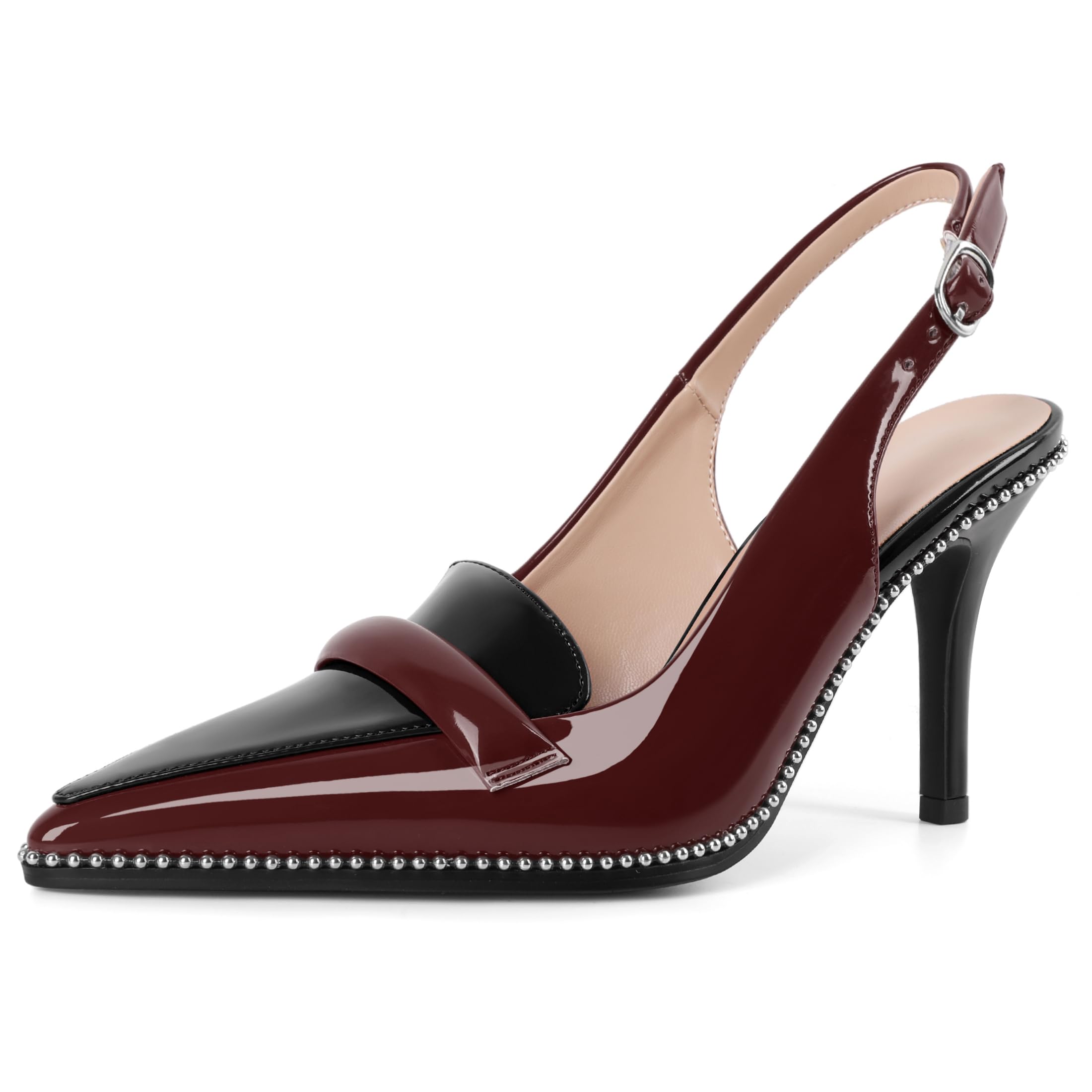 Eldof Pointed Toe Slingback Heels for Women Beaded Stiletto High Heel Women Pumps Shoes Dress 3.5 Inches in Multi Color