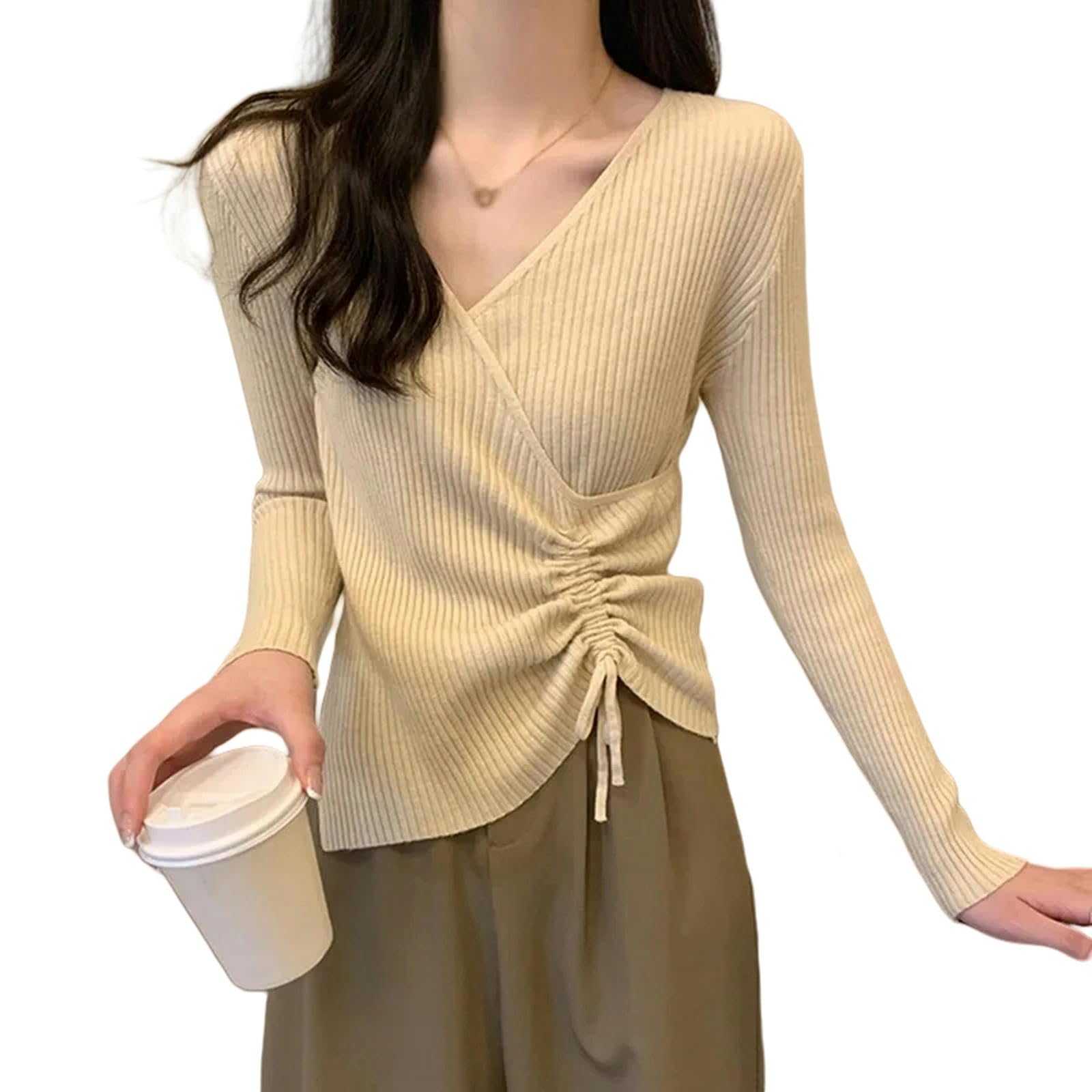 Ropa Mujer Damas con Cuello En V-Blanco-Talla Única