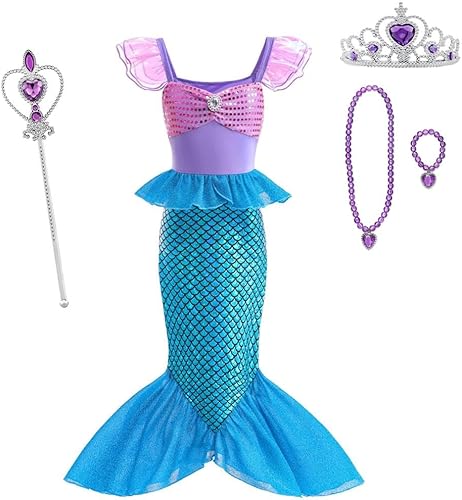 Lito Angels Disfraz de princesa sirena para fiesta de disfraces para niños y niñas con accesorios, talla 2T a 14
