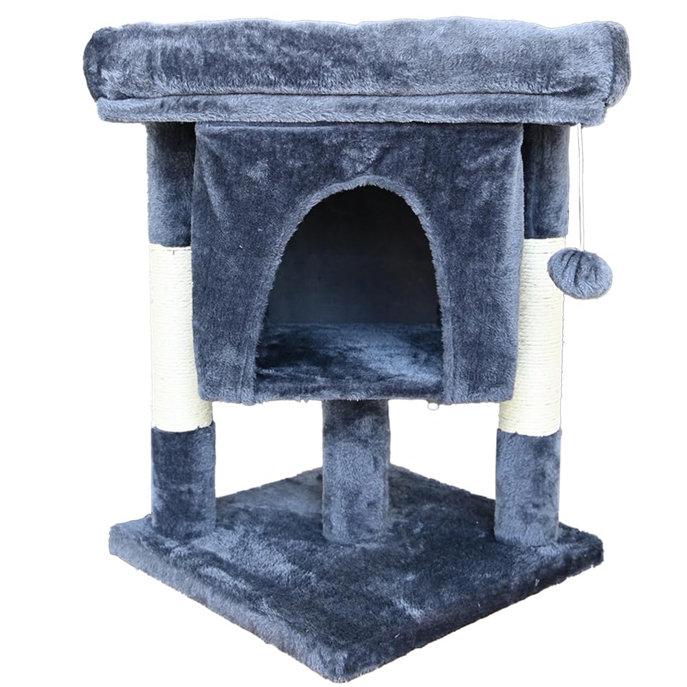 Deluxe Hide 'N Seek Cat Bed and Sisal Scratch Post, Soft Plush Finish, Thick Sisal Scratch Post, Pet Pads, Cave Bed Igloo, Tree Tower