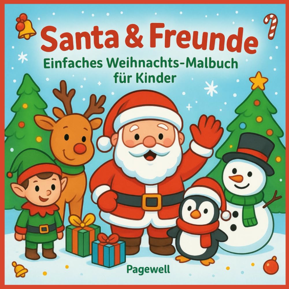 Santa & Freunde – Einfaches Weihnachts-Malbuch für Kinder: 20 Lustige und Festliche Ausmalbilder für Kleine Künstler