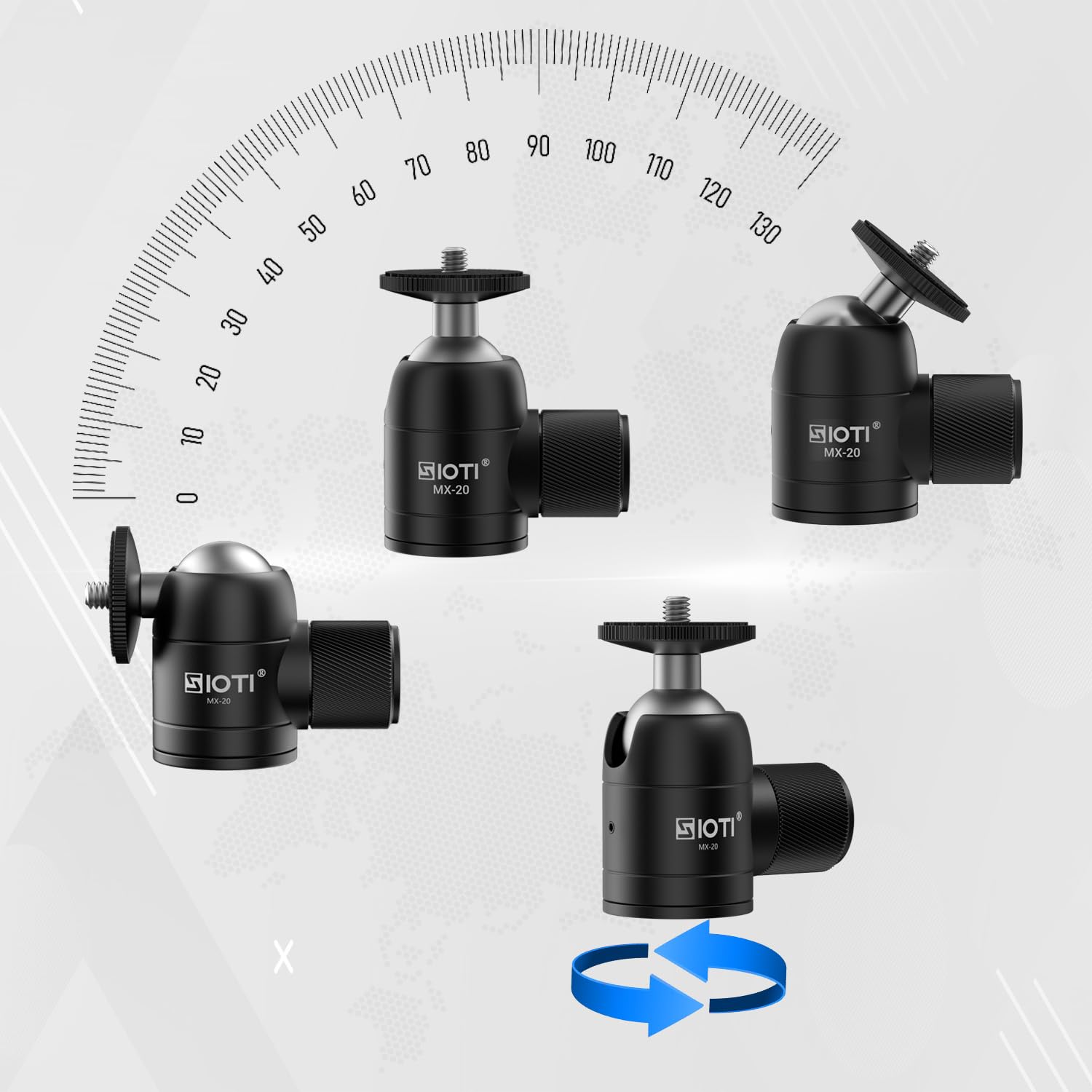 SIOTI Treppiede Mini testa a sfera, materiale in acciaio inox, panoramica 360 ° verticale Pan 90°, compatibile con fotocamera digitale / DSLR compatta / telefono cellulare / monopiede / luce stand /
