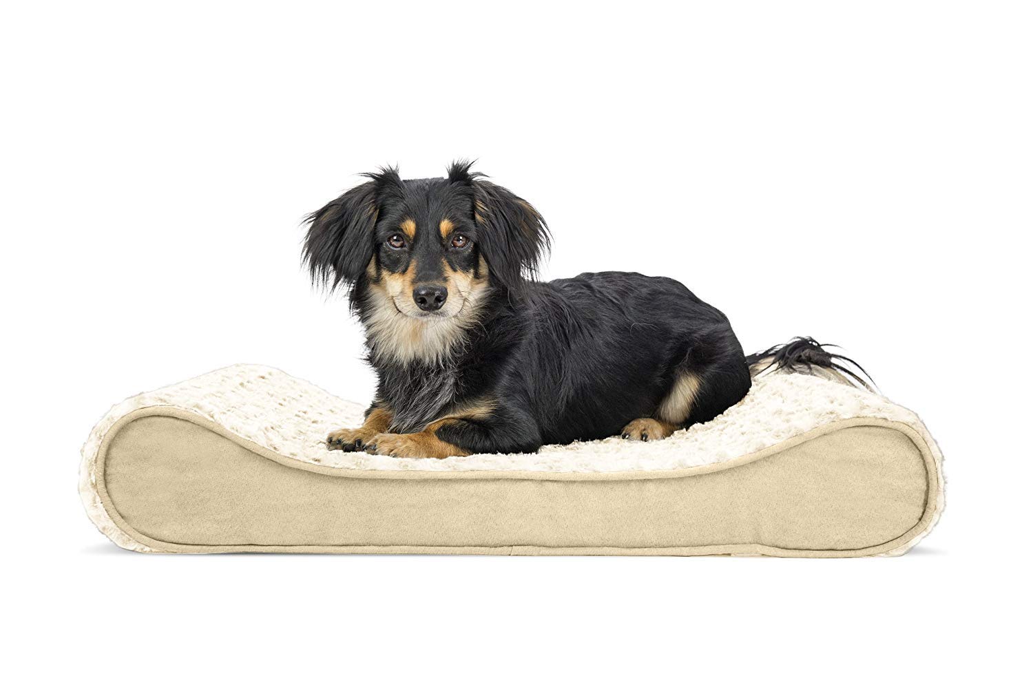 Furhaven Orthopedic Dog Bed for Medium/Small Dogs w/Removable Washable Cover, For Dogs Up to 23 lbs - Ultra Plush Faux Fur & Suede Luxe Lounger Contour Mattress - Cream, Medium — image 1