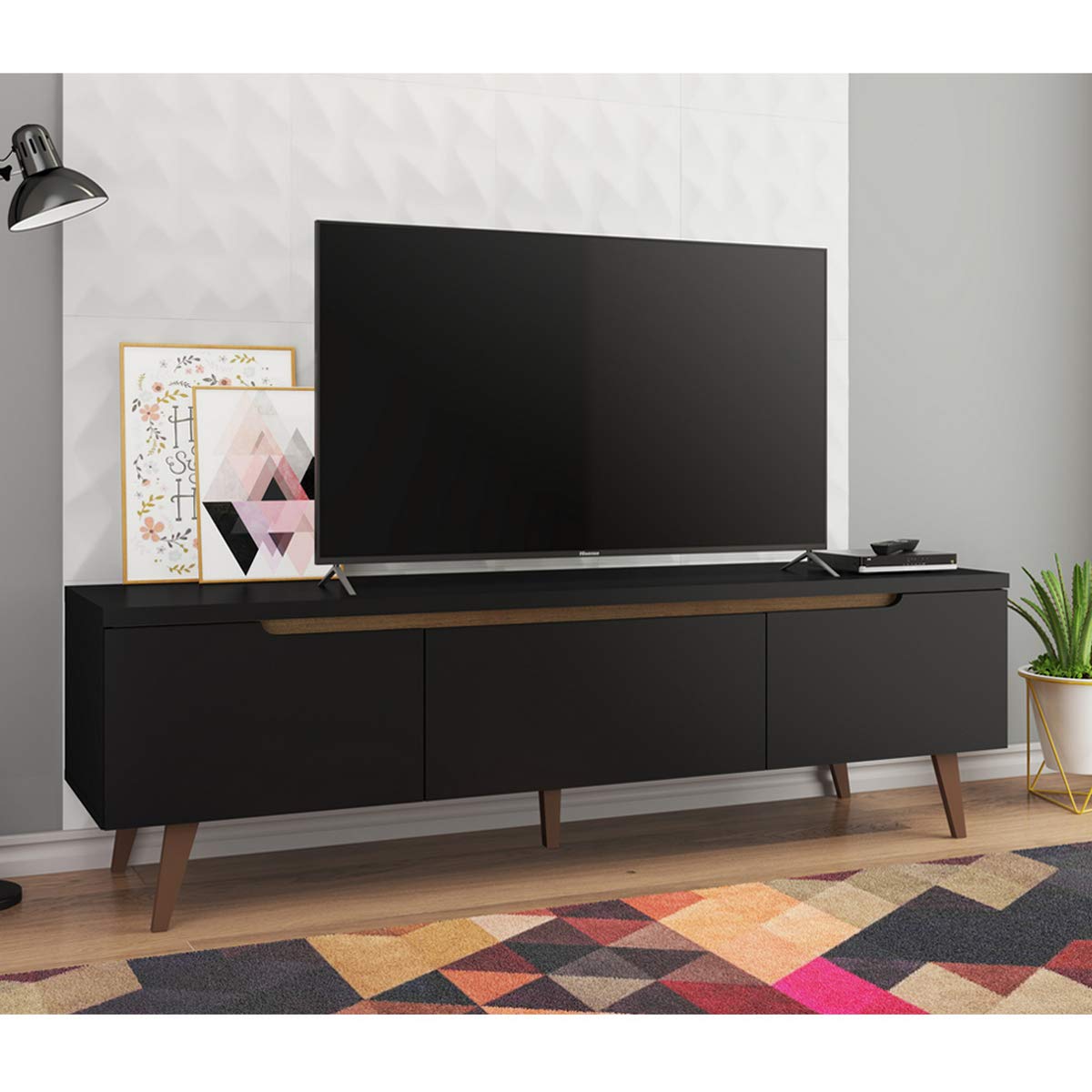 MADESA TV Stand with 2 Doors 1 Drawer, for TVs up to 75 Inches, Wood, 180 W x 50 H x 36 D Cm - Black