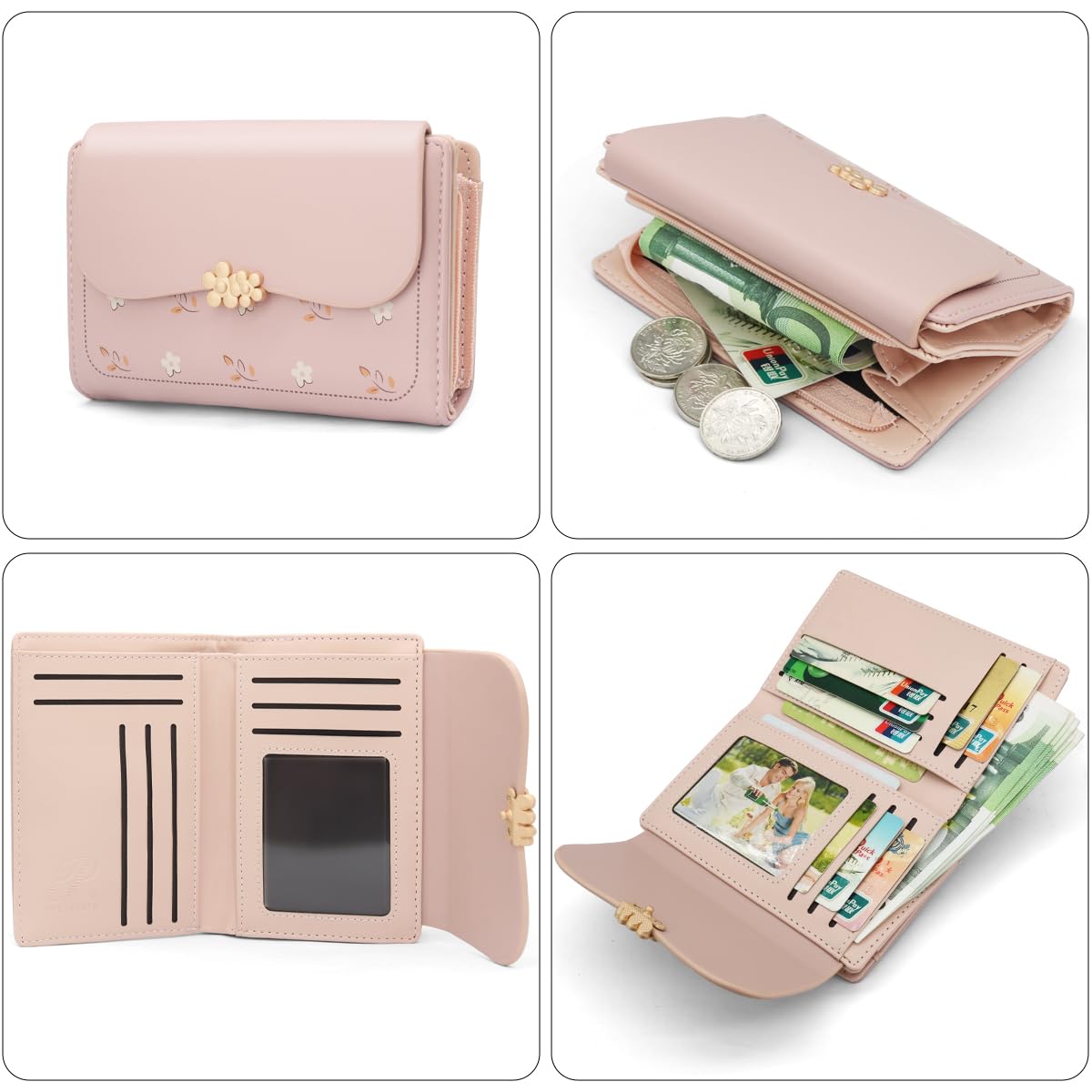 REETEE Geldbörse Klein Damen PU Leder Geldbeutel Damen Klein und im Kurzformat Portemonnaie Viele Fächer, Portmonee mit 10 Kartenfächer und Zipper Münzfach Brieftasche (Rosa)