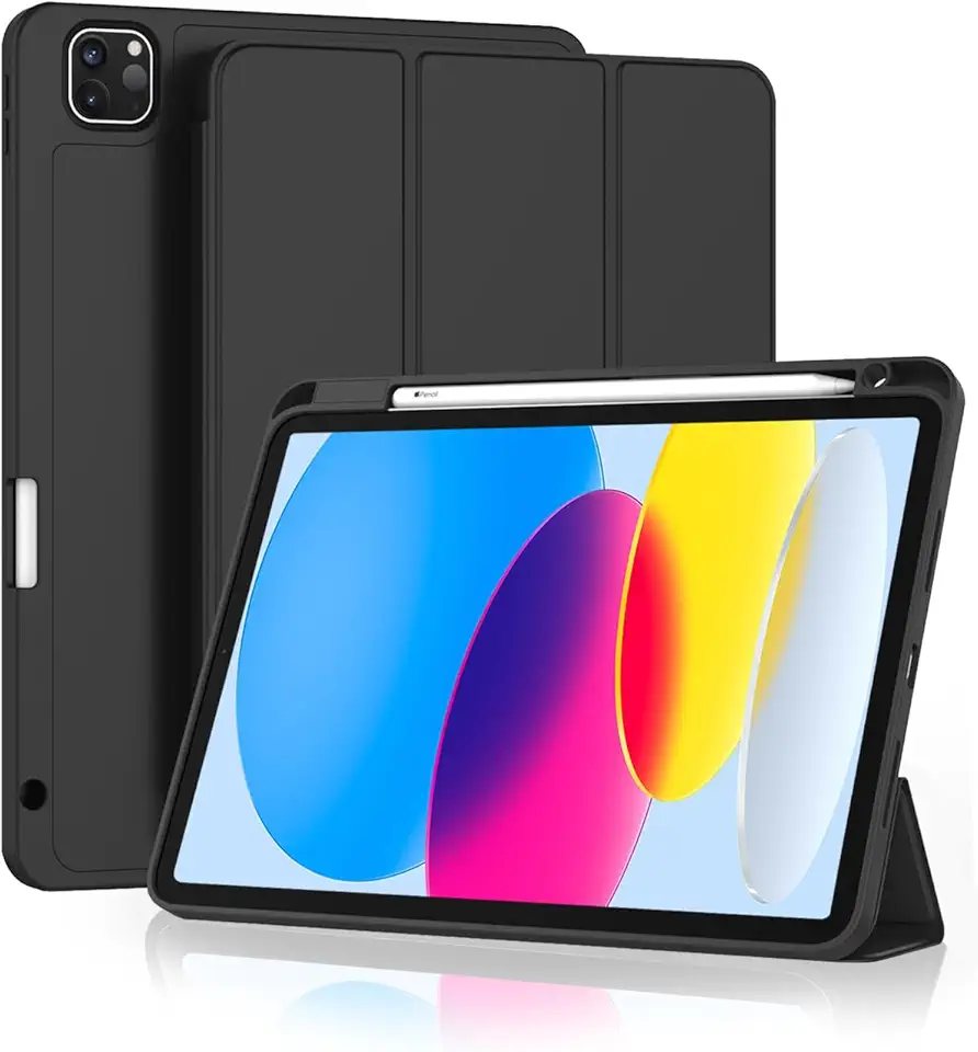 Capa para iPad Pro 11 Polegadas M5 / M4 (2025/2024) Case com Compartimento para Caneta Stylus Três Dobras Capinha Traseira em TPU Macio Função de Ativação/Suspensão Automática - Preto