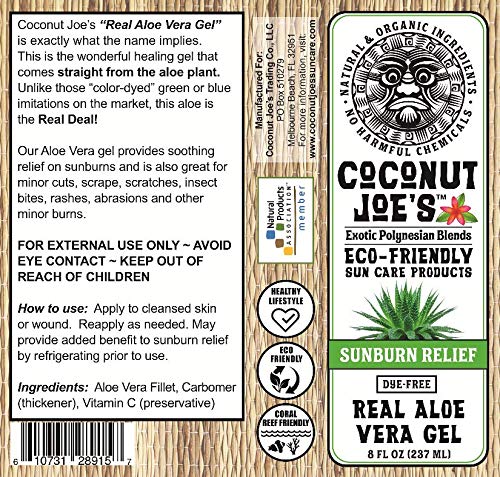Miniatura 2 de Coconut Joe's - Paquete de 3 gel especial de aloe vera real  Alivio rápido de quemaduras solares, aloe puro, sin alcohol, botella de 8 onzas