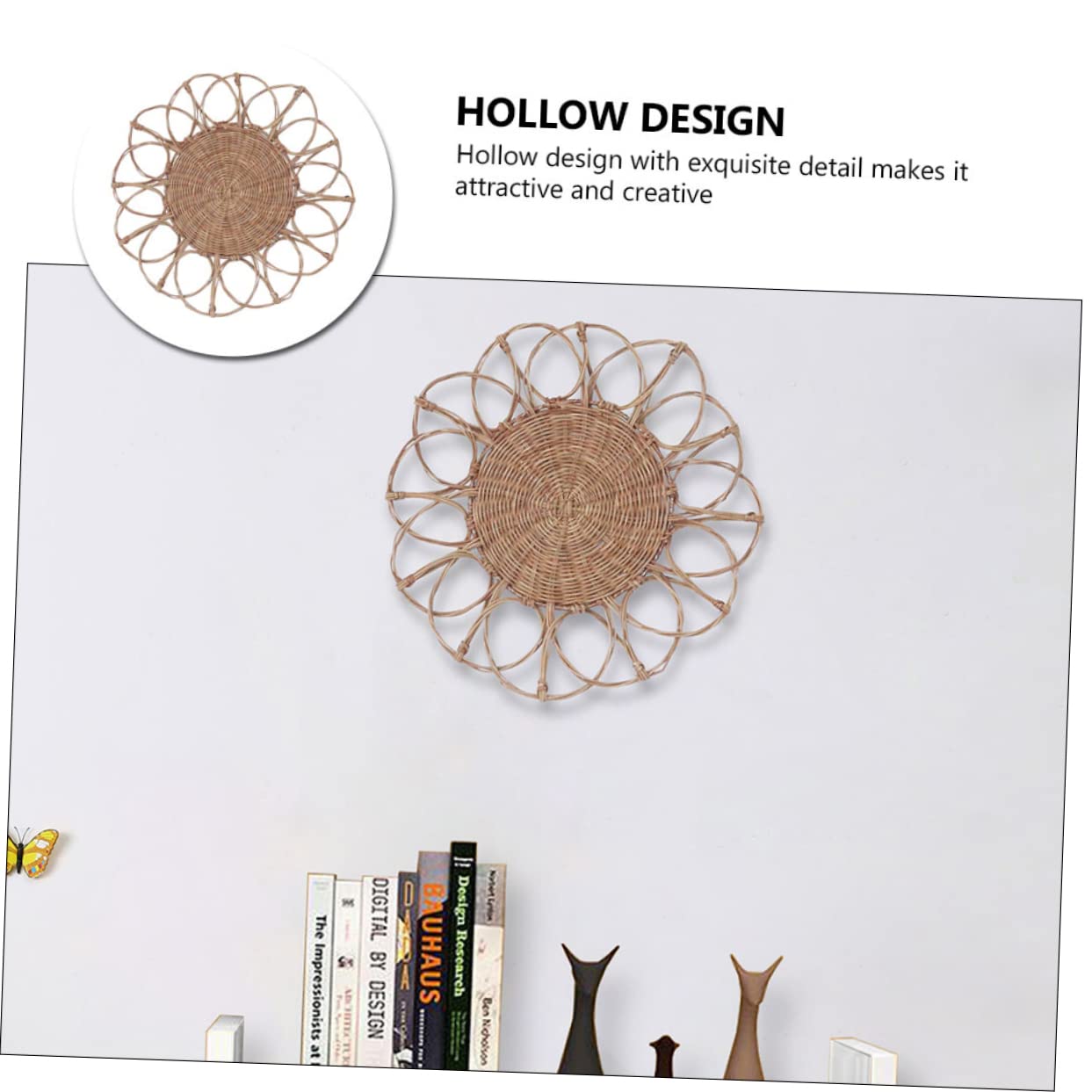 Housoutil Colgante Decorativo de Ratán Tejido a Mano Diseño Floral Delicado para Decoración Práctica de Pared en Sala de Estar y Festividades