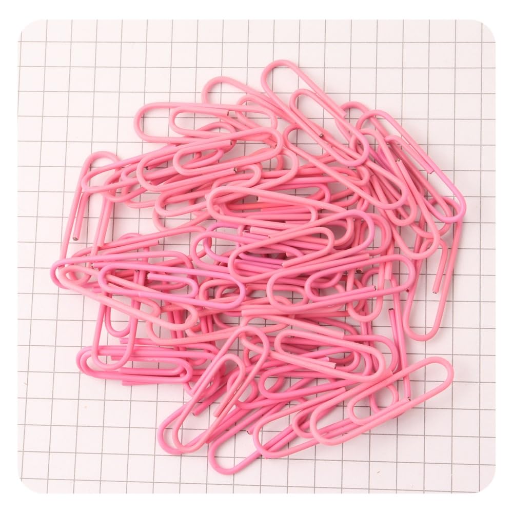 Hrlace Pack of 100 Coloured Metal Paper Clips, 28 mm, Pink, Durable and Rust-Resistant for School and Office Supplies