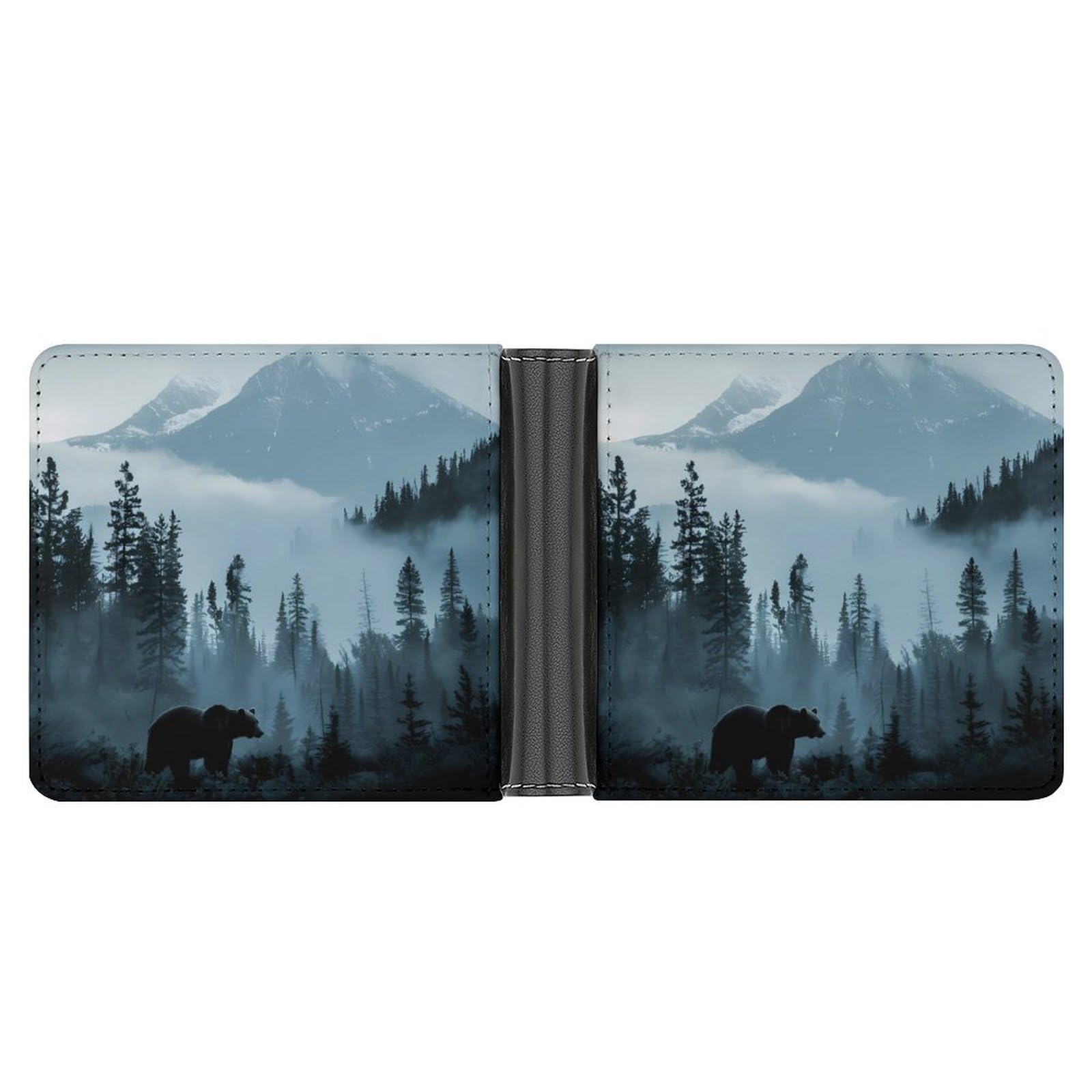 Misty Mountain Forests Animal Bear Bifold Wallet PU Leather Card Cash Holder Cute Purse for Men Women