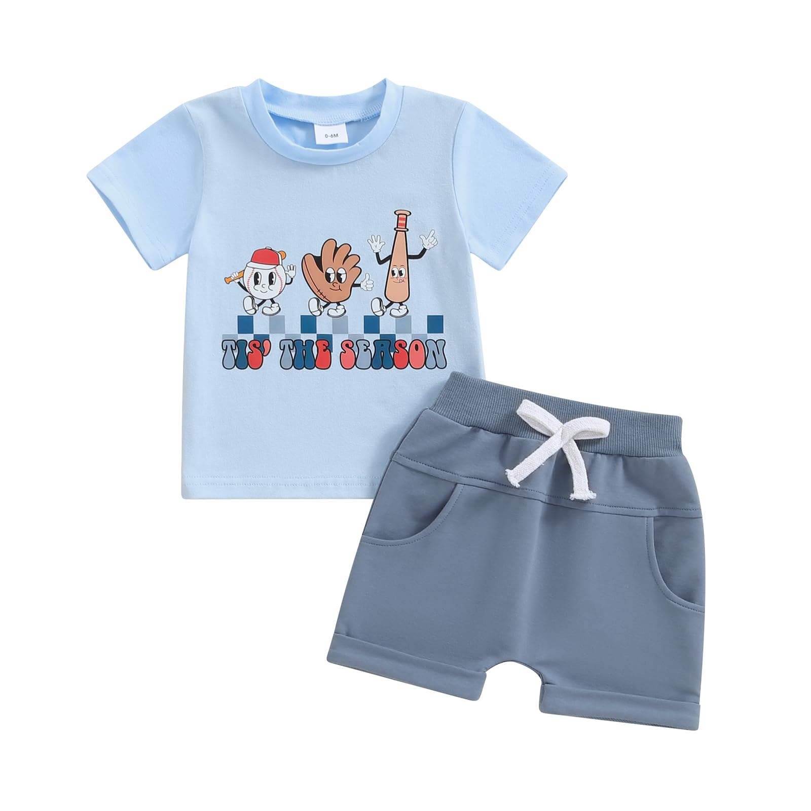 Newborn Baby Boys Shorts Set Baseball Letters Short Sleeve T-shirt Elastic Waist Shorts Set 2Pcs Summer Outfit (Blue, 2-3T)