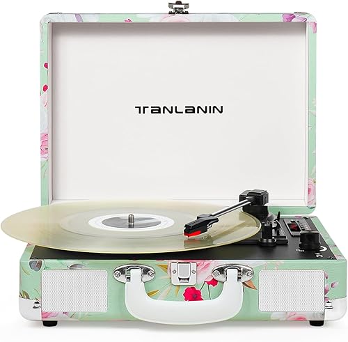 Tocadiscos de vinilo Bluetooth vintage de 3 velocidades portátil de maleta con altavoces incorporados, 33, 45, 78 RPM, reproductor LP accionado por