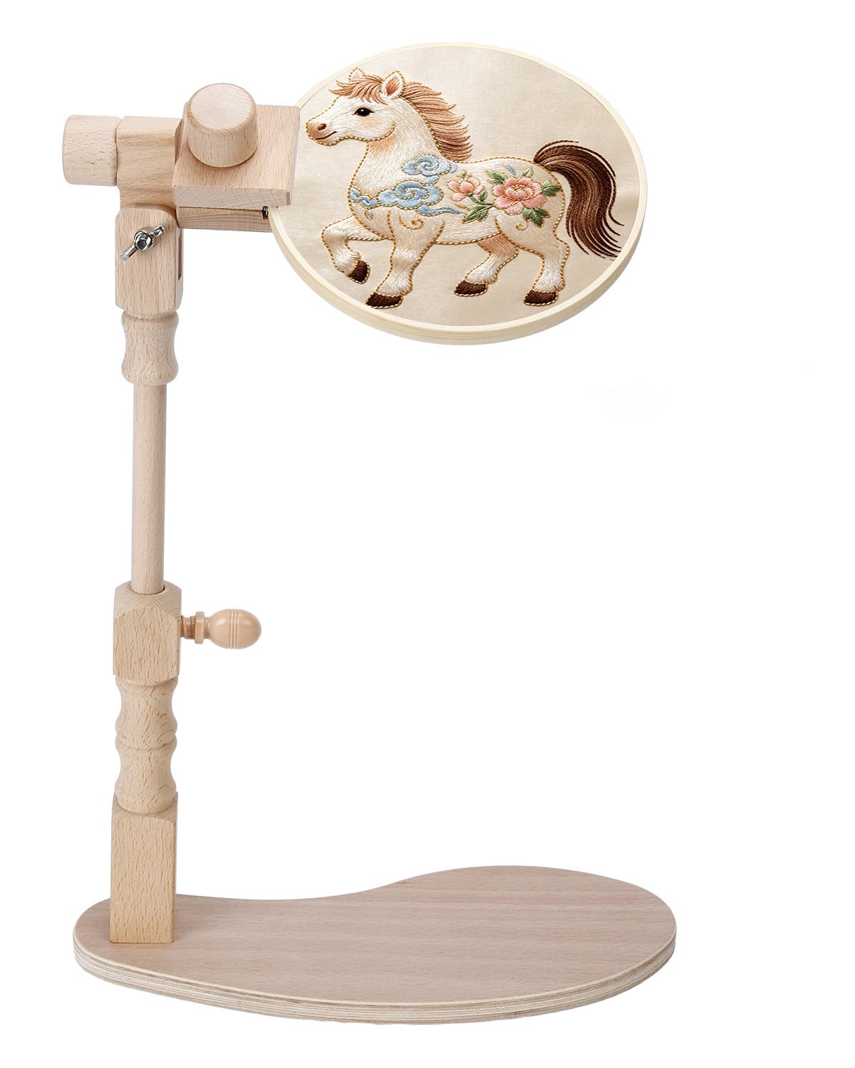 eZAKKA Adjustable Wooden Embroidery Hoop Stand with 6" Bamboo Hoop