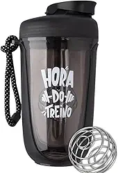 Coqueteleira shakeira Garrafa Premium para Academia, 550ml, com Mola Misturadora e Alça de Transporte (PRETO)-FBK-