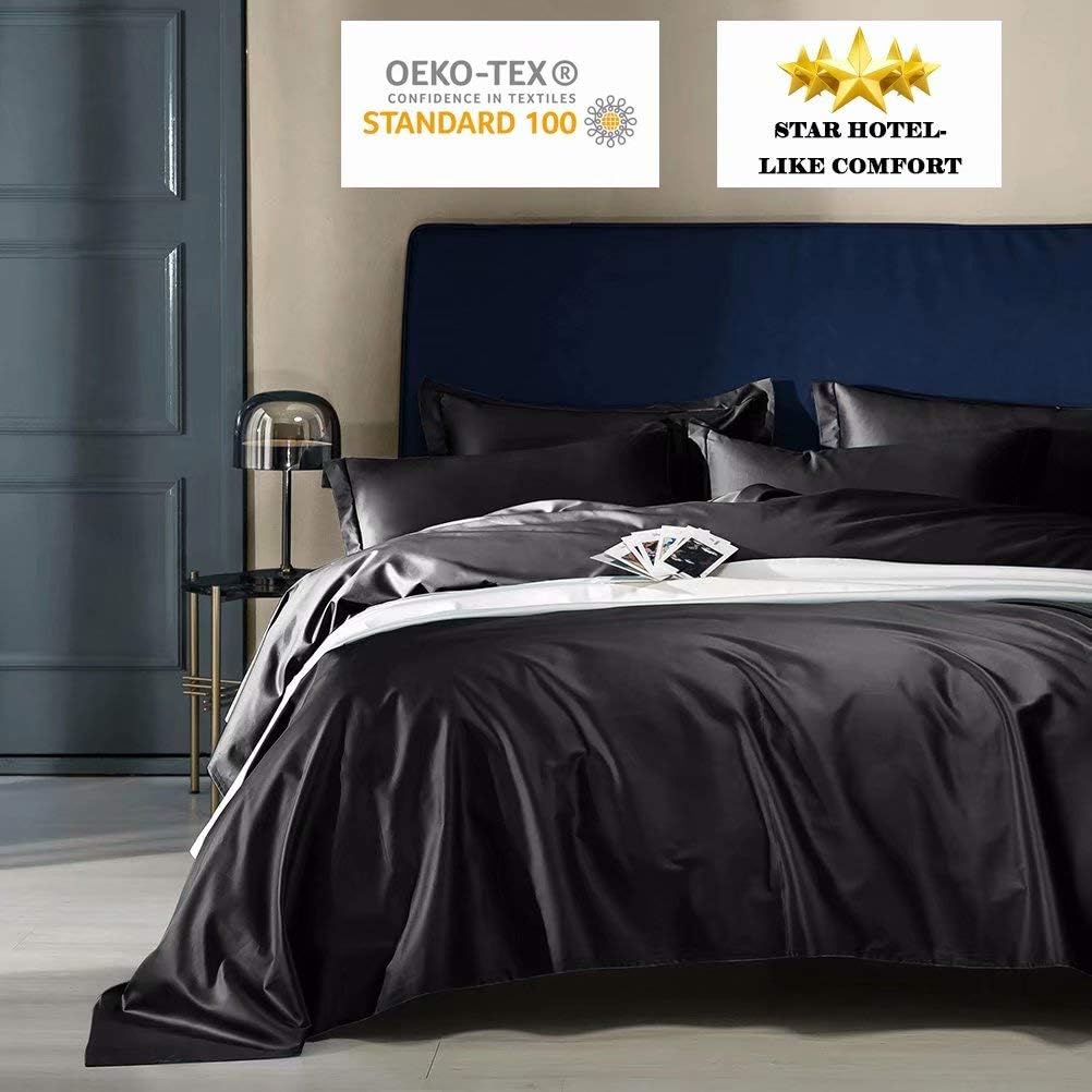 SAKIAO California King Bed Sheets Set - Brushed Microfiber 1800 Thread Count Percale - 16" Deep Pocket Egyptian Sheets Beautiful - 4 Piece (Black,Cal King)