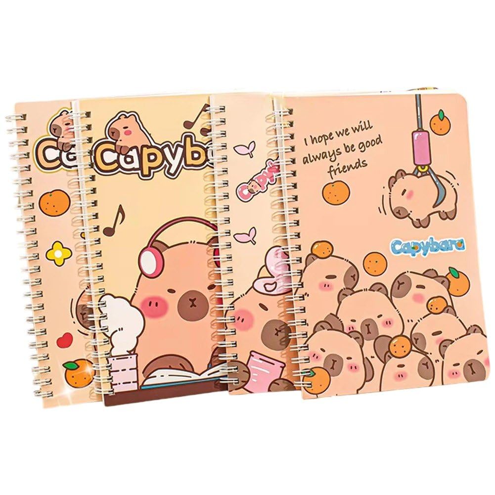 Luxylei A5 Spiral Notebooks, 4 Pcs Cute Capybara Travel Journal Spiral Notebook Writing Notepads Memo Diary Notes Pads Stationary for School Office