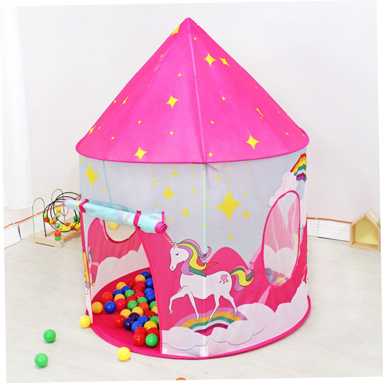 GALPADA Casetta da Gioco per Bambini con Porta Avvolgibile, Casetta Rosa Finestre in Materiale Ecocompatibile, Leggera e Compatta, per Cameretta e Giochi Interni