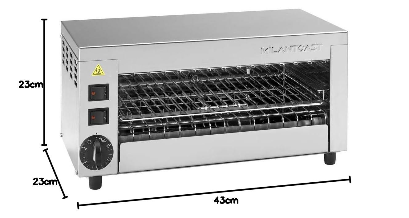 fornetto professionale singolo con 3 posti e 3 pinze per sandwich e toast con elementi riscaldanti in quarzo che permettono il riscaldamento istantaneo. Funzioni multiuso: cuocere, tostare, grigliare