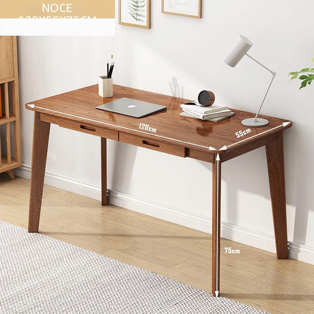 IOTXY Scrivania piccola in legno con cassetti, 120 cm | noce, per studio, camera da letto, soggiorno, ufficio domestico, stile moderno