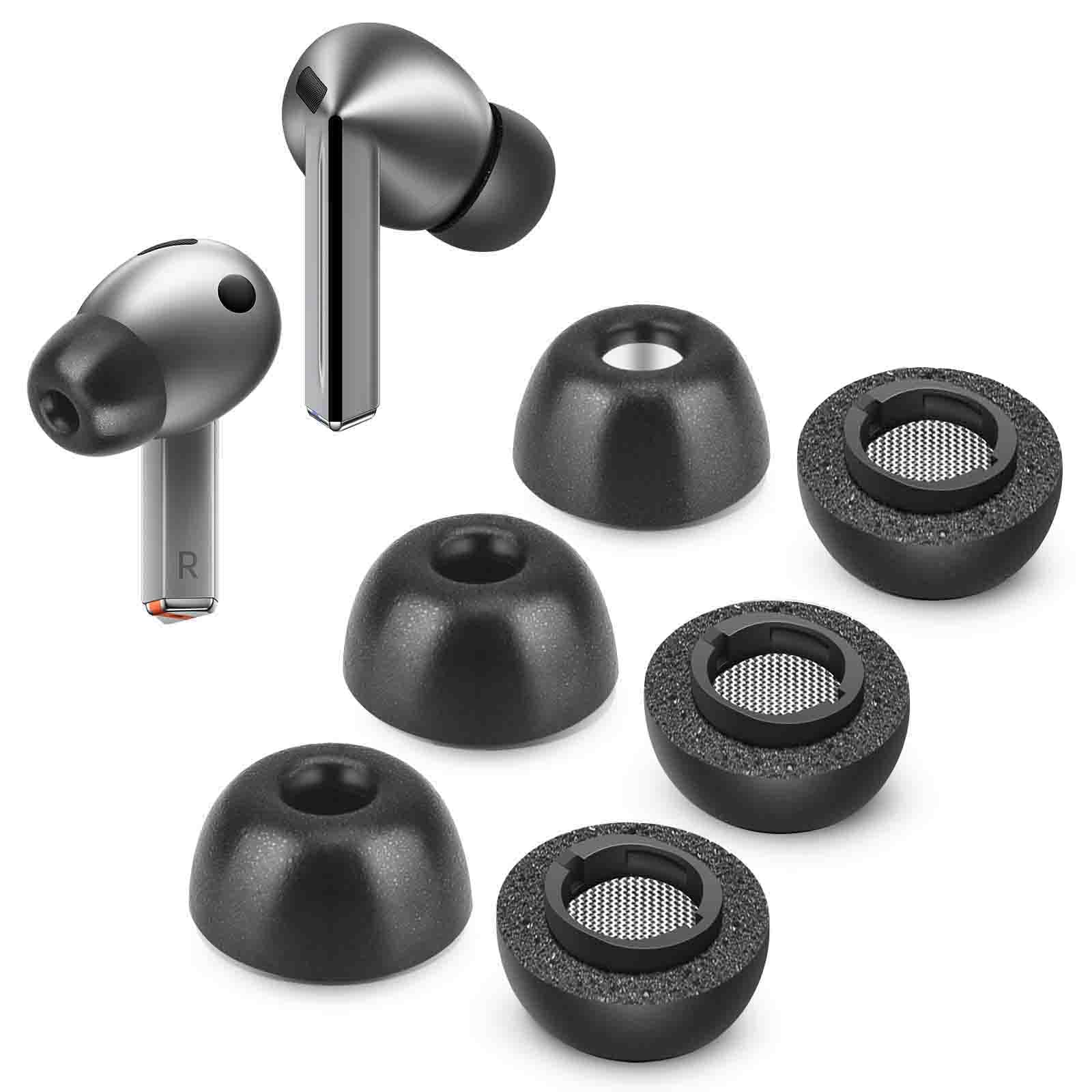 Memory Foam Tips for Samsung Galaxy Buds 3 Pro with Dust Mesh, No Silicone Eartips Pain, Anti-Slip Replacement Ear Tips, Fit in The Charging Case, Reducing Noise Earbuds, 3 Pairs (XL, Black)