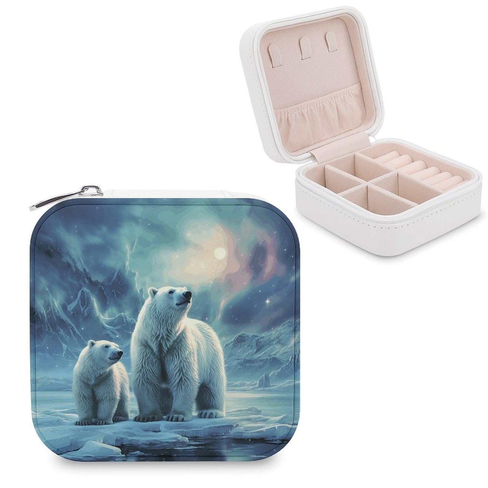 VstaDank Polar Bears Northern Lights Jewelry Box for Women Custom Travel Jewelry Case Personalized Travel Jewelry Boxes Small Portable Jewelry Organizer Box for Rings Necklaces Bracelets Earring