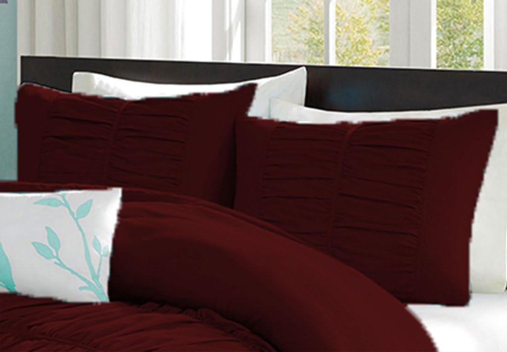 100% Egyptian Cotton 500 Thread Count Center Gathered Mimi Ruffled Pillow Shams Body/Bed Body Solid Wine