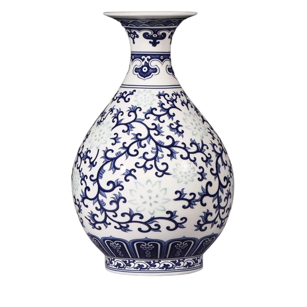 Blaue und weiße Vase, China-Vasen-Set, Vintage-Keramik, orientalische Vase, klassisch, handgefertigt, chinesisches Blumenvasen-Set für Zuhause, Büro, Tischdekoration (klassischer Stil)-C: 24 cm hoch