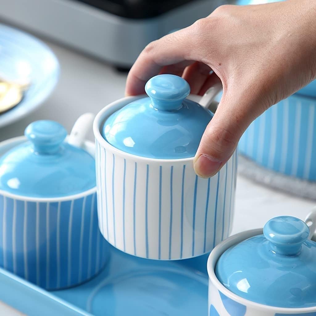 Salero Y Azucarero Cocina Juego De Recipientes Para Condimentos, Recipiente Para Especias, Bote Cerámica Para Con Cuchara Y Tapa, Caja Para Cocina Caja De Almacenamiento(F)