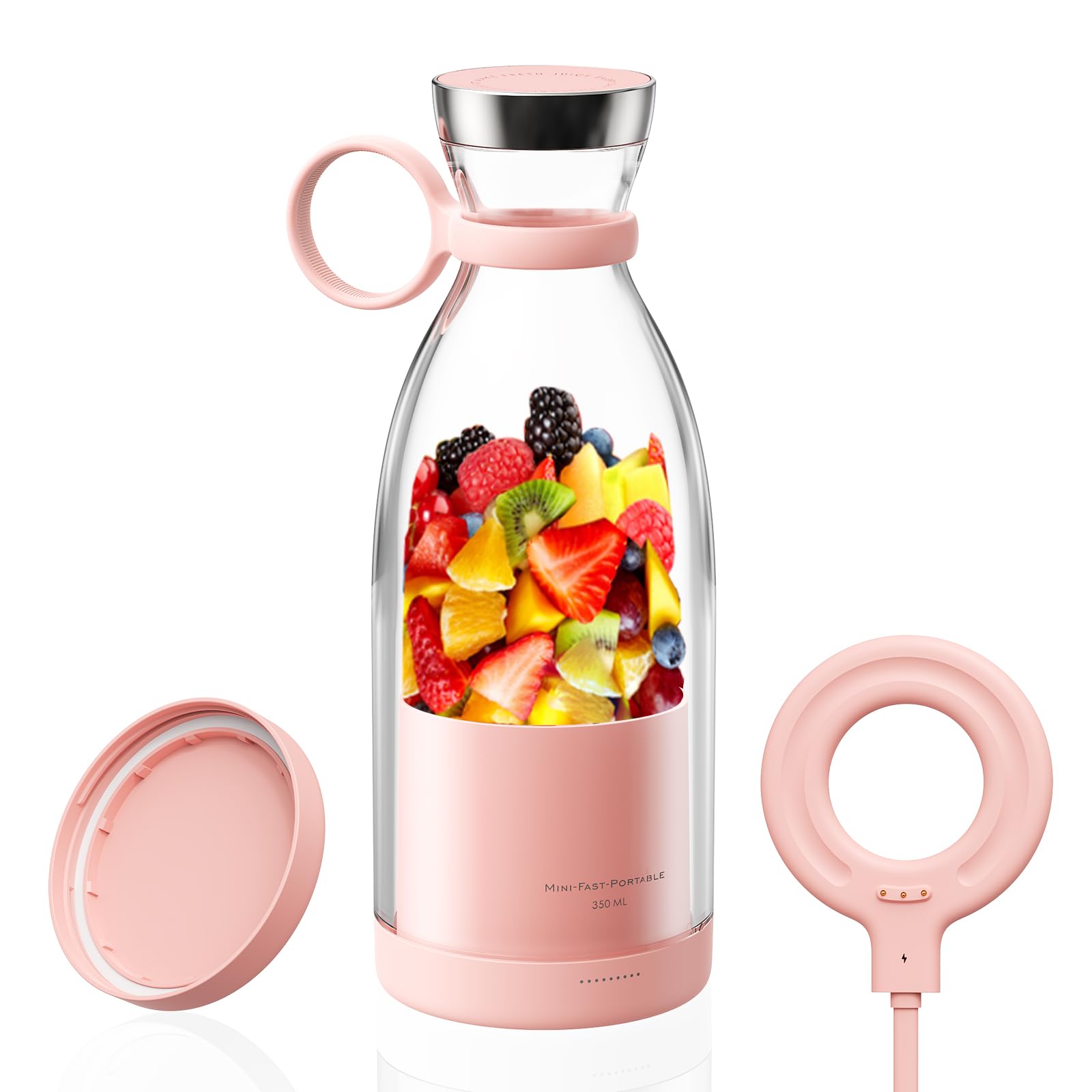 OTPEIR Portable Blender for Shakes and Smoothies with 11.83 Oz Travel Cup and Lid,Durable Stainless Steel Blades for Juice Blending Performance, Pink