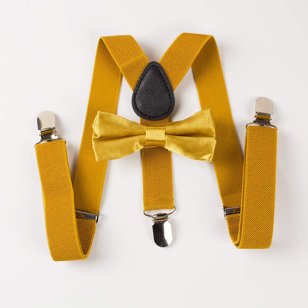 SunTrader Clip-on Suspenders Elastic Y-Shape Adjustable with Bow Tie Set for Boys Girls